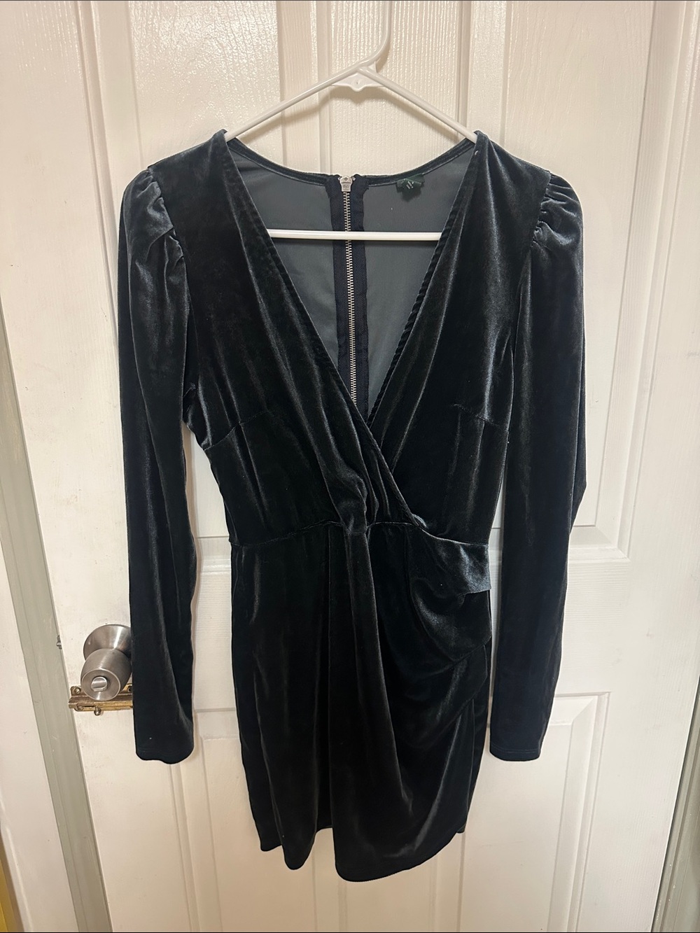 wild fable Black Velvet Long-Sleeve Wrap Mini Dress